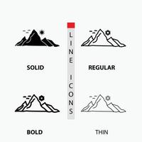 mountain. landscape. hill. nature. sun Icon in Thin. Regular. Bold Line and Glyph Style. Vector illustration