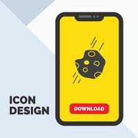 Asteroid. astronomy. meteor. space. comet Glyph Icon in Mobile for Download Page. Yellow Background vector