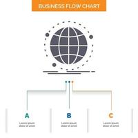 datos. global. Internet. la red. diseño de diagrama de flujo de negocios web con 3 pasos. icono de glifo para el lugar de plantilla de fondo de presentación para texto. vector