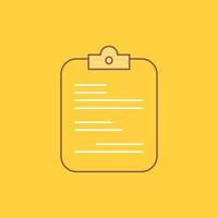 report. medical. paper. checklist. document Flat Line Filled Icon. Beautiful Logo button over yellow background for UI and UX. website or mobile application vector