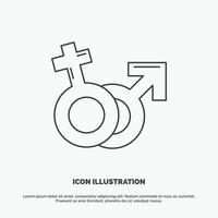 género. Venus. Marte. masculino. icono femenino. símbolo gris vectorial de línea para ui y ux. sitio web o aplicación móvil vector