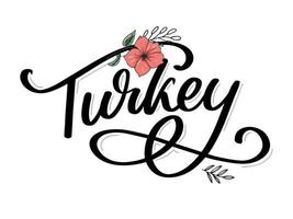 Turkey Lettering. Handwritten name of the country. Vector design template.