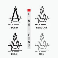 Precision. accure. geometry. compass. measurement Icon in Thin. Regular. Bold Line and Glyph Style. Vector illustration