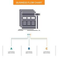 Internet. página. web. página web. diseño de diagrama de flujo de negocios de estructura alámbrica con 3 pasos. icono de glifo para el lugar de plantilla de fondo de presentación para texto. vector