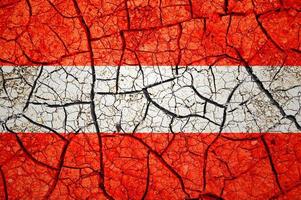 patrón de suelo seco en la bandera de austria. país con concepto de sequía. problema del agua país de tierra seca y agrietada. foto
