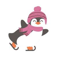 cute penguins skating vector