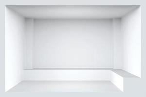 Front view white room cube shape. Abstract empty white room interior. Mockup. 3D rendering photo