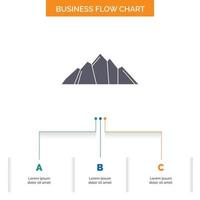 hill. landscape. nature. mountain. scene Business Flow Chart Design with 3 Steps. Glyph Icon For Presentation Background Template Place for text. vector