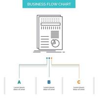 business. data. finance. report. statistics Business Flow Chart Design with 3 Steps. Line Icon For Presentation Background Template Place for text vector