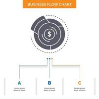 Balance. budget. diagram. financial. graph Business Flow Chart Design with 3 Steps. Glyph Icon For Presentation Background Template Place for text. vector