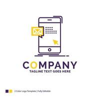 Company Name Logo Design For bulk. dialog. instant. mail. message. Purple and yellow Brand Name Design with place for Tagline. Creative Logo template for Small and Large Business. vector