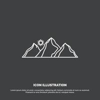 hill. landscape. nature. mountain. sun Icon. Line vector symbol for UI and UX. website or mobile application