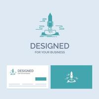 launch. Publish. App. shuttle. space Business Logo Glyph Icon Symbol for your business. Turquoise Business Cards with Brand logo template. vector