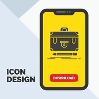 maletín. negocio. financiero. administración. icono de glifo de cartera en el móvil para la página de descarga. fondo amarillo vector