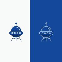 space ship. space. ship. rocket. alien Line and Glyph web Button in Blue color Vertical Banner for UI and UX. website or mobile application vector