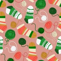 Background in knitted socks with tangles. Knitting warm socks with knitting needles. Suitable for printed products on paper and fabric. Hobby knitting for yourself and for sale. vector