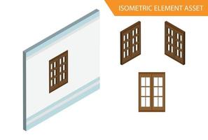 vector de ventana de madera isométrica en fondo blanco aislado, adecuado para activos de juego y otros activos relacionados con gráficos