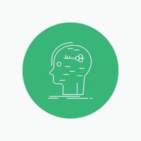 brain. hack. hacking. key. mind White Line Icon in Circle background. vector icon illustration