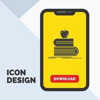 back to school. school. student. books. apple Glyph Icon in Mobile for Download Page. Yellow Background vector
