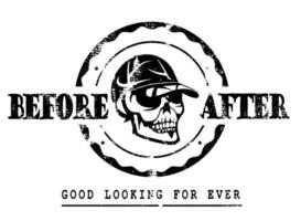 skull logo wearing hat cool before and after look with grunge effect vector