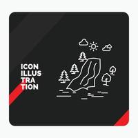 Red and Black Creative presentation Background for waterfall. tree. pain. clouds. nature Line Icon vector