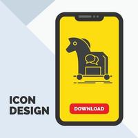 Cybercrime. horse. internet. trojan. virus Glyph Icon in Mobile for Download Page. Yellow Background vector