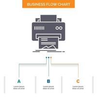 Digital. printer. printing. hardware. paper Business Flow Chart Design with 3 Steps. Glyph Icon For Presentation Background Template Place for text. vector