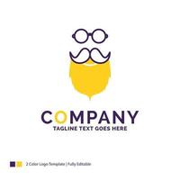 Company Name Logo Design For moustache. Hipster. movember. beared. men. Purple and yellow Brand Name Design with place for Tagline. Creative Logo template for Small and Large Business. vector