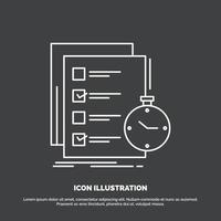 que hacer. tarea. lista. controlar. icono de tiempo símbolo de vector de línea para ui y ux. sitio web o aplicación móvil