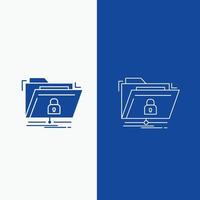 encryption. files. folder. network. secure Line and Glyph web Button in Blue color Vertical Banner for UI and UX. website or mobile application vector