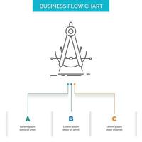 Precision. accure. geometry. compass. measurement Business Flow Chart Design with 3 Steps. Line Icon For Presentation Background Template Place for text vector