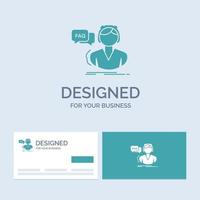 FAQ. Assistance. call. consultation. help Business Logo Glyph Icon Symbol for your business. Turquoise Business Cards with Brand logo template. vector