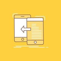 data. transfer. mobile. management. Move Flat Line Filled Icon. Beautiful Logo button over yellow background for UI and UX. website or mobile application vector