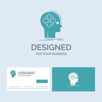 Advanced. cyber. future. human. mind Business Logo Glyph Icon Symbol for your business. Turquoise Business Cards with Brand logo template. vector