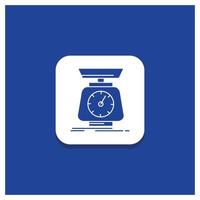 Blue Round Button for implementation. mass. scale. scales. volume Glyph icon vector