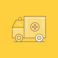 ambulance. truck. medical. help. van Flat Line Filled Icon. Beautiful Logo button over yellow background for UI and UX. website or mobile application vector