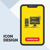 Computer. desktop. gaming. pc. personal Glyph Icon in Mobile for Download Page. Yellow Background vector