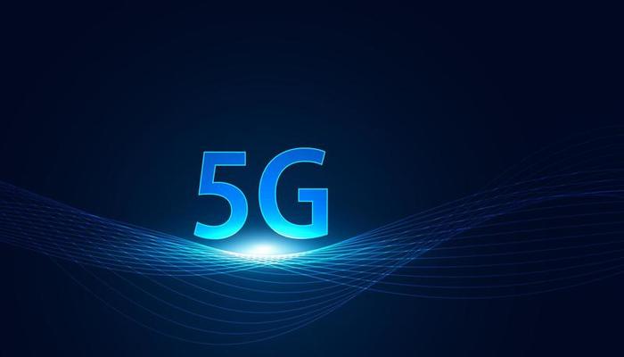 Abstract 5G holographic network wireless internet Wi-fi connection and internet of things on Wave background.Connected To 5G Network