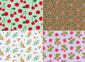 Set of seamless patterns with different berries. Nature textures in flat style. vector