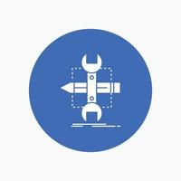 Build. design. develop. sketch. tools White Glyph Icon in Circle. Vector Button illustration