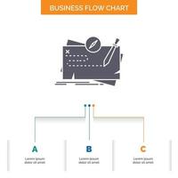 Game. map. mission. quest. role Business Flow Chart Design with 3 Steps. Glyph Icon For Presentation Background Template Place for text. vector