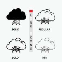cloud. computing. data. hosting. network Icon in Thin. Regular. Bold Line and Glyph Style. Vector illustration