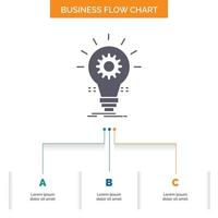 Bulb. develop. idea. innovation. light Business Flow Chart Design with 3 Steps. Glyph Icon For Presentation Background Template Place for text. vector