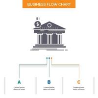 arquitectura. banco. bancario. edificio. diseño de diagrama de flujo de negocios federales con 3 pasos. icono de glifo para el lugar de plantilla de fondo de presentación para texto. vector