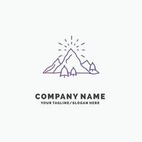 hill. landscape. nature. mountain. fireworks Purple Business Logo Template. Place for Tagline vector