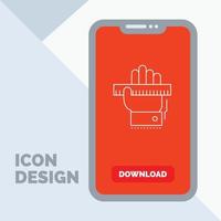 educación. mano. aprender. aprendizaje. icono de línea de regla en el móvil para la página de descarga vector