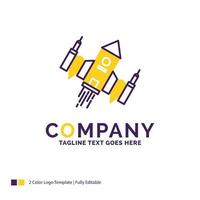 Company Name Logo Design For spacecraft. spaceship. ship. space. alien. Purple and yellow Brand Name Design with place for Tagline. Creative Logo template for Small and Large Business. vector
