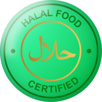 halal voedsel etiket met gouden en groen kleuren. badges of etiketten voor halal in 3d stijl. png