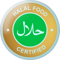 halal cibo etichetta con d'oro e verde colori. badge o etichette per halal nel 3d stile. png