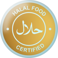 halal cibo etichetta con d'oro colori. badge o etichette per halal nel 3d stile. png